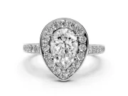 Pear Cut Diamond Halo Pavé Engagement Ring Set in Silver with Bezel Setting