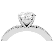 Oval Cut Diamond Solitaire Ring Set in Silver with Slim Pavé Band and Prong Setting