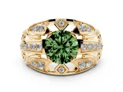Round Art Deco Graduated Engagement Ring Setting for a Fancy Green Lab-Grown Diamond | Yellow Gold