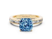 Cushion Cut Channel Set Engagement Ring Setting for a Fancy Blue Lab-Grown Diamond | Yellow Gold