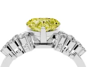 Fancy Yellow Heart Cut Diamond Cluster Engagement Ring Set in White gold with Pavé Band and Prong Setting