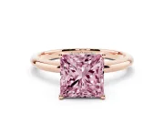 Fancy Pink Princess Cut Diamond Solitaire Engagement Ring Set in Rose gold with Prong Setting and Polished Band