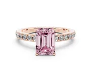 Emerald Cut Pavé Solitaire Engagement Ring Setting for a Fancy Pink Lab-Grown Diamond | Single Row Band | Rose Gold