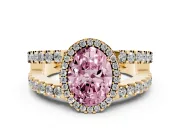 Oval Halo Split Shank Engagement Ring Setting for a Fancy Pink Lab-Grown Diamond | Yellow Gold