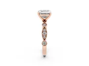 Asscher Cut Diamond Solitaire Engagement Ring Set in Rose gold with Milgrain Bezel Accent Band