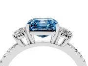 Asscher Cut Three Stone Engagement Ring Setting for a Fancy Blue Lab-Grown Diamond | Pave Shoulders | Sterling Silver