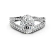 Oval Split Shank Pavé Engagement Ring Setting | Engraved Leaf Sides | Platinum