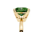 Fancy Green Radiant Cut Diamond Solitaire Engagement Ring Set in Yellow gold with Slim Tapered Solitaire Band