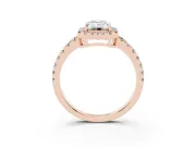 Emerald Cut Diamond Halo Ring Set in Rose gold with Delicate Pavé Band and Prong Setting