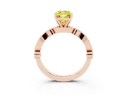 Fancy Yellow Cushion Cut Diamond Solitaire Engagement Ring Set in Rose gold with Milgrain Bezel Accent Band