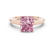 Fancy Pink Radiant Cut Diamond Solitaire Ring Set in Rose gold with Prong Setting and Classic Band
