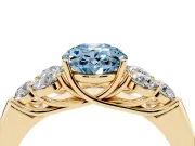 Oval Side Stone Engagement Ring Setting for a Fancy Blue Lab-Grown Diamond | Yellow Gold