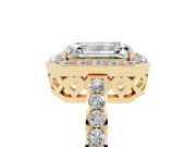 Emerald Cut Diamond Halo Ring Set in Yellow gold with Pavé-Setting Band and Open Prong Center