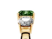 Asscher Cut Three Stone Engagement Ring Setting for a Fancy Green Lab-Grown Diamond | Wide Plain Band | Yellow Gold