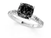 Fancy Black Cushion Cut Diamond Solitaire Set in Platinum with Side Baguettes and Channel Set Band