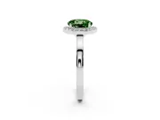Fancy Green Round Cut Diamond Halo Ring Set in Silver with Solitaire Band and Prong Setting