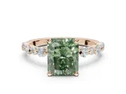 Radiant Cut Pavé Solitaire Engagement Ring Setting for a Fancy Green Lab-Grown Diamond | Alternating Accents | Rose Gold