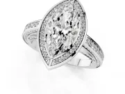 Marquise Cut Diamond Halo Pavé Split Shank Ring Set in Silver with Prong Setting