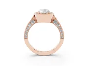 Oval Vintage Milgrain Halo Engagement Ring Setting | Side Stones and Pave | Rose Gold