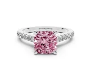 Cushion Cut Hidden Halo Pave Engagement Ring Setting for a Fancy Pink Lab-Grown Diamond | Claw Prongs | White Gold