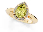 Fancy Yellow Pear Cut Diamond Halo Engagement Ring Set in Yellow gold with Plain Split Shank and Prong Setting