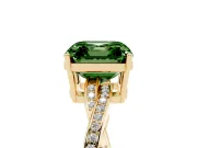 Fancy Green Asscher Cut Diamond Solitaire Twisted Pavé Ring Set in Yellow gold with Prong Setting