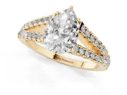 Pear-Shaped Graduated Pave Split Shank Engagement Ring Setting | V Split Shoulders | Yellow Gold