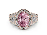 Oval Halo Split Shank Engagement Ring Setting for a Fancy Pink Lab-Grown Diamond | Round Side Stones | Rose Gold