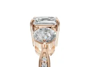 Asscher Cut Three Stone Engagement Ring Setting | Tapered Pave Band | Rose Gold