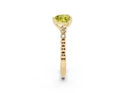 Fancy Yellow Heart Cut Diamond Solitaire Engagement Ring Set in Yellow gold with Bezel Accents on Beaded Band