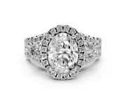 Oval Halo Split Shank Engagement Ring Setting | Round Side Stones | Platinum