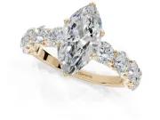Marquise Side Stone Engagement Ring Setting | Scalloped Prong Accents | Yellow Gold