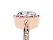 Oval Vintage Milgrain Halo Engagement Ring Setting | Side Stones and Pave | Rose Gold