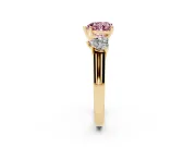 Heart-Shaped Three Stone Engagement Ring Setting for a Fancy Pink Lab-Grown Diamond | Plain Squared Band | Yellow Gold