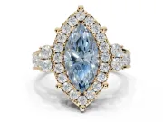 Marquise Halo Engagement Ring Setting for a Fancy Blue Lab-Grown Diamond | Graduated Channel Band | Yellow Gold