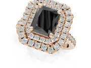 Radiant Cut Double Halo Engagement Ring Setting for a Black Center | Pavé Shoulders | Rose Gold