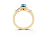 Emerald Cut Three-Stone Engagement Ring Setting for a Fancy Blue Lab-Grown Diamond | Tapered Baguettes | Yellow Gold