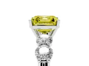 Fancy Yellow Asscher Cut Diamond Five-Stone Prong Set Ring Set in White gold with Classic Band