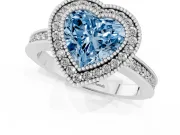 Fancy Blue Heart Cut Diamond Round Halo Ring Set in Silver with Pavé Band