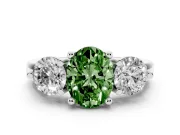Fancy Green Oval Cut Diamond Three-Stone Ring Set in Silver with Prong Setting and Classic Band