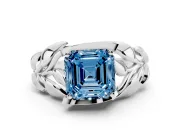 Asscher Cut Leaf Bypass Engagement Ring Setting for a Fancy Blue Lab-Grown Diamond | Sterling Silver