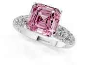 Asscher Cut Close Set Pave Engagement Ring Setting for a Fancy Pink Lab-Grown Diamond | Multi Row | Sterling Silver