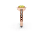 Radiant Cut Milgrain Halo Engagement Ring Setting for a Fancy Yellow Lab-Grown Diamond | Carved Leaf Detail | Rose Gold