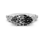 Marquise Scattered Accent Engagement Ring Setting for a Black Center | Slim Band | White Gold