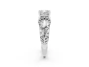 Cushion Cut Diamond Filigree Halo Engagement Ring Set in White gold with Prong Setting