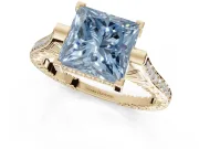 Princess Cut Vintage Cathedral Engagement Ring Setting for a Fancy Blue Lab-Grown Diamond | Carved Band | Yellow Gold