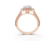 Princess Cut Vintage Scalloped Halo Engagement Ring Setting | Milgrain Pavé Band | Rose Gold