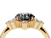 Round Vintage Cluster Engagement Ring Setting for a Black Center | Beaded Edges | Yellow Gold