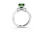 Fancy Green Three-Stone Asscher Cut Diamond Ring Set in Platinum with Prong Setting and Plain Band