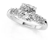 Cushion Cut Diamond Five-Stone Prong Set Engagement Ring Set in White gold with Channel Band